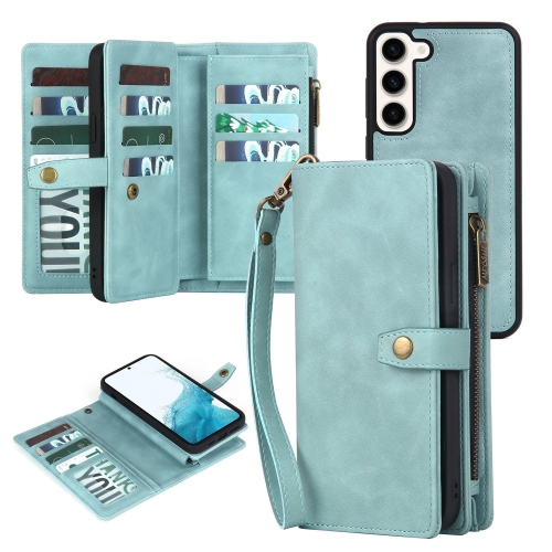 

For Samsung Galaxy S22+ 5G Zipper Wallet Detachable MagSafe Leather Phone Case(Blue)