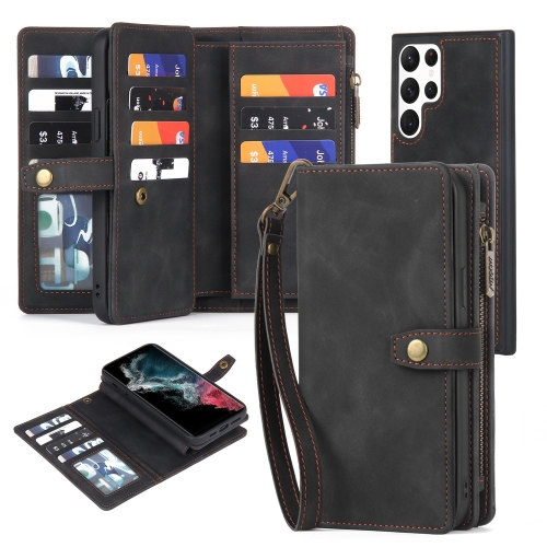 

For Samsung Galaxy S22 Ultra 5G Zipper Wallet Detachable MagSafe Leather Phone Case(Black)