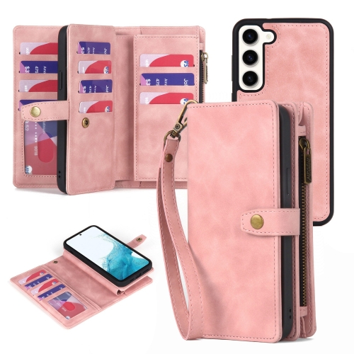 

For Samsung Galaxy S21 FE 5G Zipper Wallet Detachable MagSafe Leather Phone Case(Pink)