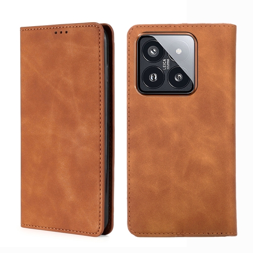 

For Xiaomi 14 Pro Skin Feel Magnetic Leather Phone Case(Light Brown)