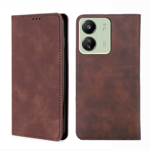 

For Xiaomi Redmi 13C Skin Feel Magnetic Leather Phone Case(Dark Brown)