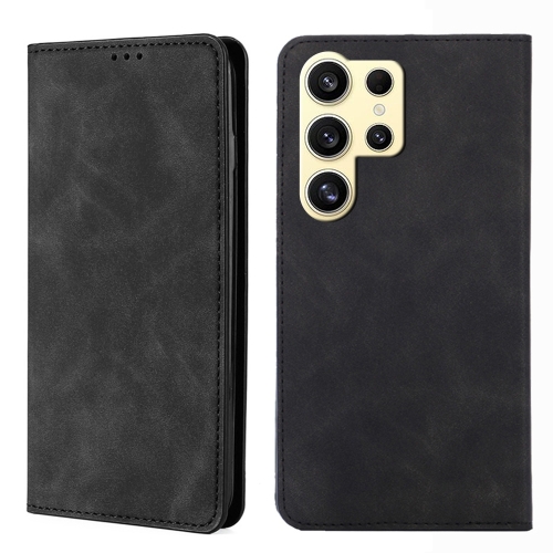 

For Samsung Galaxy S24 Ultra 5G Skin Feel Magnetic Leather Phone Case(Black)