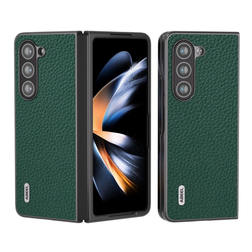 

For Samsung Galaxy Z Fold5 ABEEL Genuine Leather Litchi Texture Phone Case(Green)