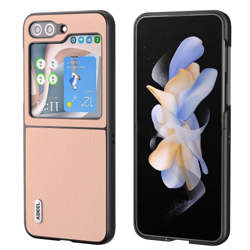 

For Samsung Galaxy Z Flip5 ABEEL Genuine Leather + PC Litchi Texture Phone Case(Pink Gold)