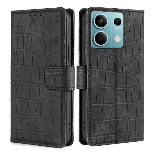 

For Xiaomi Redmi Note 13 4G Skin Feel Crocodile Magnetic Clasp Leather Phone Case(Black)