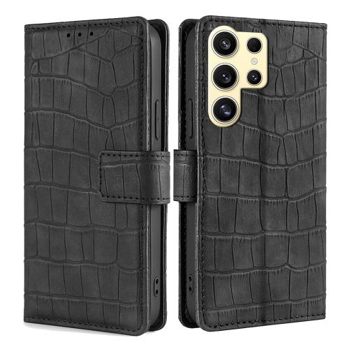 

For Samsung Galaxy S24 Ultra 5G Skin Feel Crocodile Magnetic Clasp Leather Phone Case(Black)