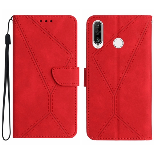 

For Huawei P30 Lite/nova 4e Stitching Embossed Leather Phone Case(Red)