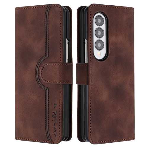 

For Samsung Galaxy Z Fold4 5G Heart Pattern Skin Feel Leather Phone Case(Brown)