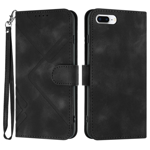 

For iPhone 6 Plus/7 Plus/8 Plus Line Pattern Skin Feel Leather Phone Case(Black)