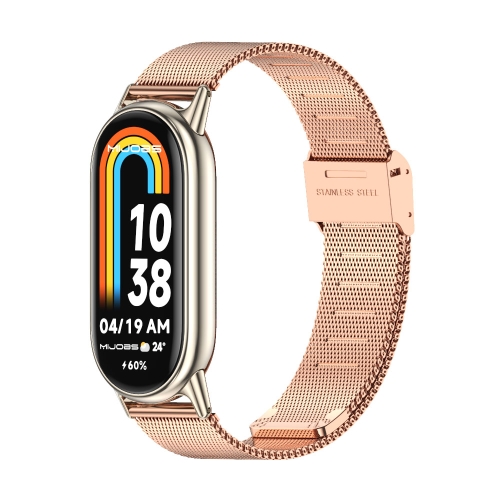 

For Xiaomi Mi Band 8 Mijobs Milan Buckle Metal Stainless Steel Watch Band(Rose Gold+Light Gold)