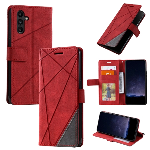 

For Samsung Galaxy S23 FE 5G Skin Feel Splicing Horizontal Flip Leather Phone Case(Red)