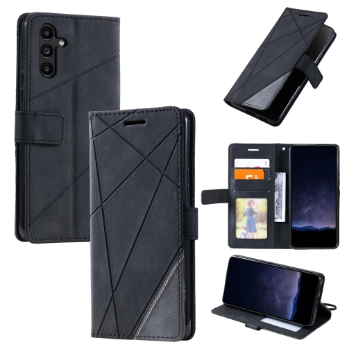 

For Samsung Galaxy S23 FE 5G Skin Feel Splicing Horizontal Flip Leather Phone Case(Black)