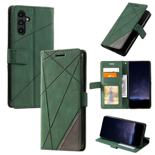 

For Samsung Galaxy S23 FE 5G Skin Feel Splicing Horizontal Flip Leather Phone Case(Green)