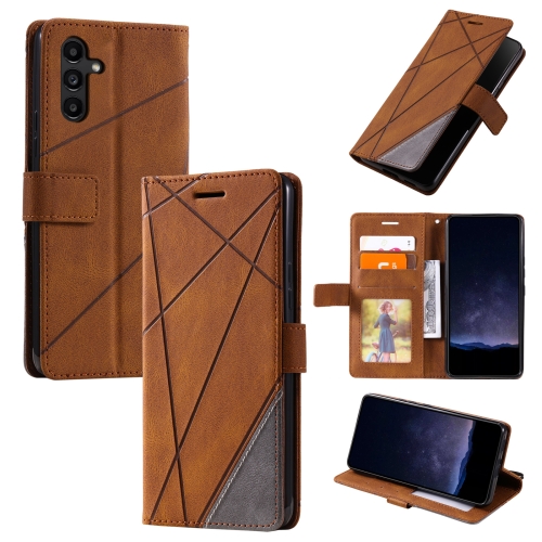 

For Samsung Galaxy S23 FE 5G Skin Feel Splicing Horizontal Flip Leather Phone Case(Brown)