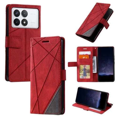 

For Xiaomi Redmi K70E Skin Feel Splicing Leather Phone Case(Red)
