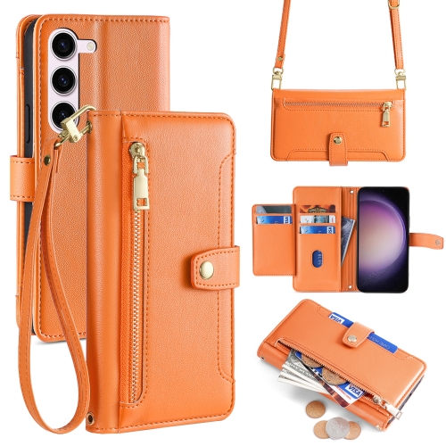 

For Samsung Galaxy S23 5G Sheep Texture Cross-body Zipper Wallet Leather Phone Case(Orange)
