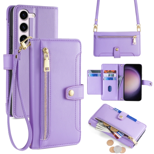 

For Samsung Galaxy S24 5G Sheep Texture Cross-body Zipper Wallet Leather Phone Case(Purple)