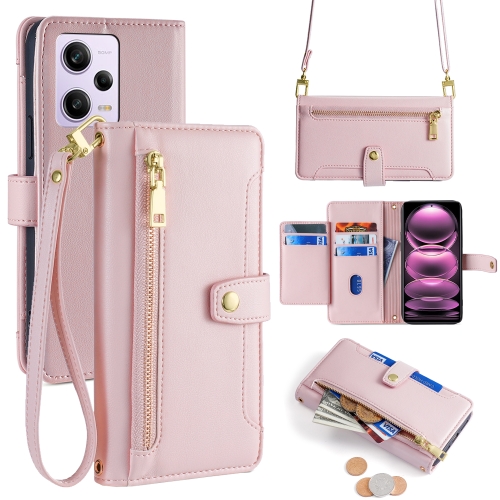 

For Xiaomi Redmi Note 12 Pro Sheep Texture Cross-body Zipper Wallet Leather Phone Case(Pink)
