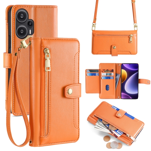 

For Xiaomi Redmi Note 12 Turbo Sheep Texture Cross-body Zipper Wallet Leather Phone Case(Orange)