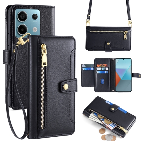 

For Xiaomi Redmi Note 13 Pro 5G Sheep Texture Cross-body Zipper Wallet Leather Phone Case(Black)