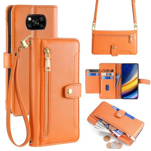 

For Xiaomi Poco X3 NFC / X3 / X3 Pro Sheep Texture Cross-body Zipper Wallet Leather Phone Case(Orange)
