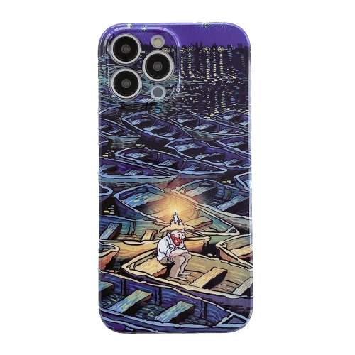 

For iPhone 14 Plus Oil Painting Pattern Glossy PC Phone Case(Lonely Boatman)