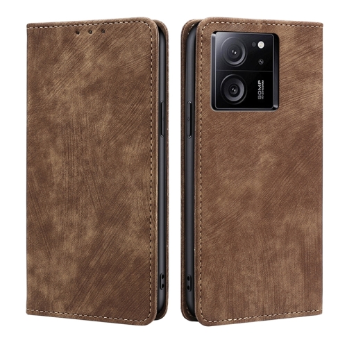 

For Xiaomi Redmi K60 Ultra RFID Anti-theft Brush Magnetic Leather Phone Case(Brown)