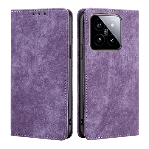 

For Xiaomi 14 RFID Anti-theft Brush Magnetic Leather Phone Case(Purple)