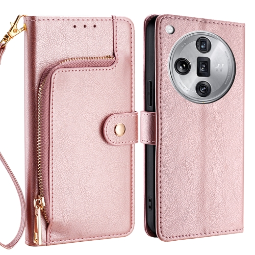 

For OPPO Find X7 Ultra 5G Zipper Bag Leather Phone Case(Rose Gold)