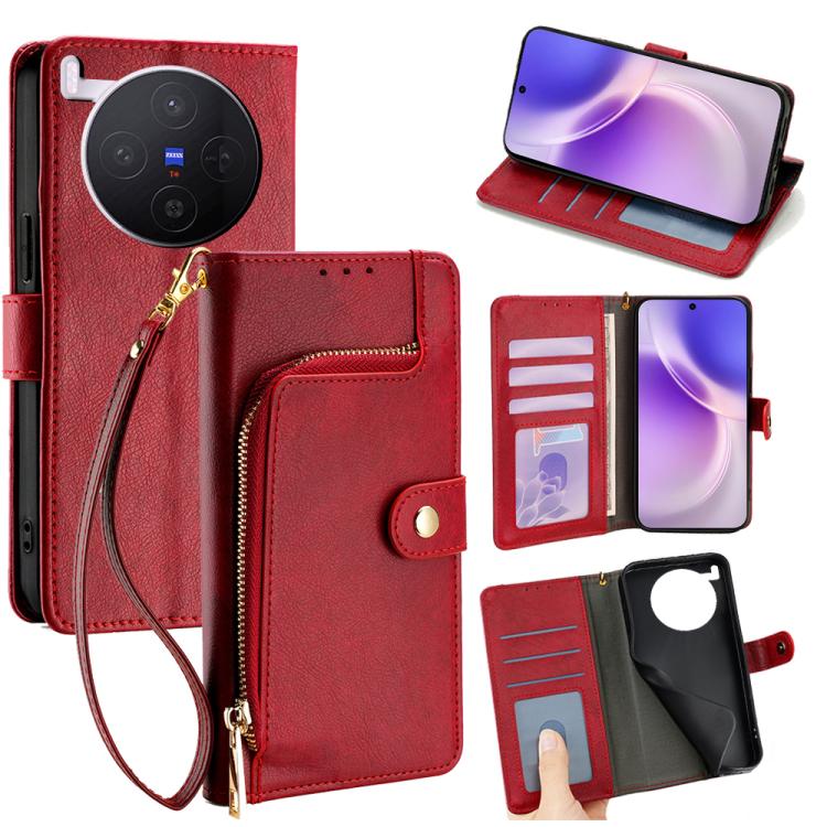 For vivo X300 5G Zipper Bag Leather Phone Case(Red)
For vivo X300 5G Zipper Bag Leather Phone Case(Red)