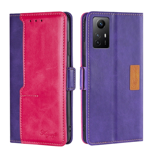 

For Xiaomi Redmi Note 12S 4G Contrast Color Side Buckle Leather Phone Case(Purple + Rose Red)