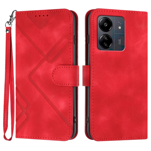 

For Xiaomi Redmi 13C Line Pattern Skin Feel Leather Phone Case(Red)