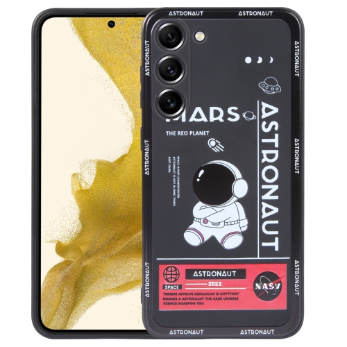 

For Samsung Galaxy S22+ 5G Astronaut Pattern Silicone Straight Edge Phone Case(Mars Astronaut-Black)