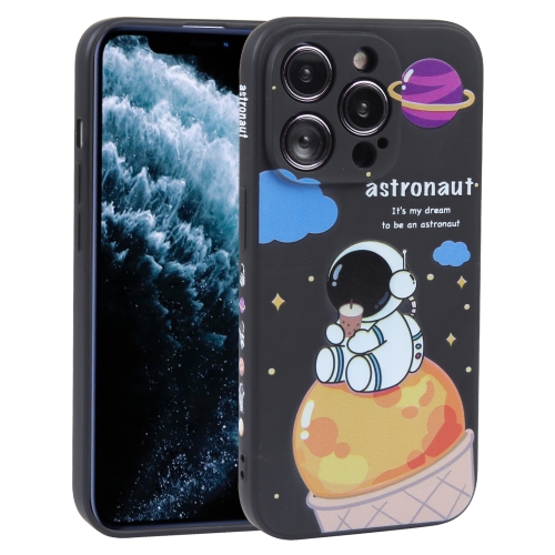 

For iPhone 11 Pro Max Milk Tea Astronaut Pattern Liquid Silicone Phone Case(Ivory Black)