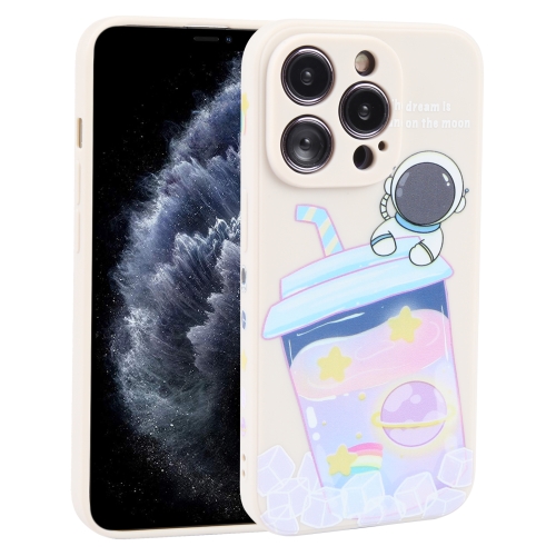

For iPhone 11 Pro Milk Tea Astronaut Pattern Liquid Silicone Phone Case(Ivory White)