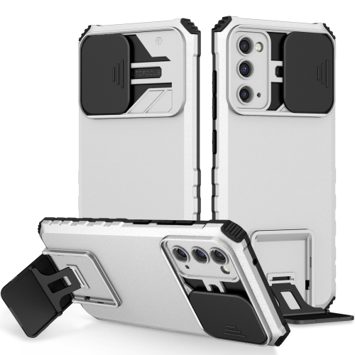 

For Samsung Galaxy S20 FE Stereoscopic Holder Sliding Camshield Phone Case(White)