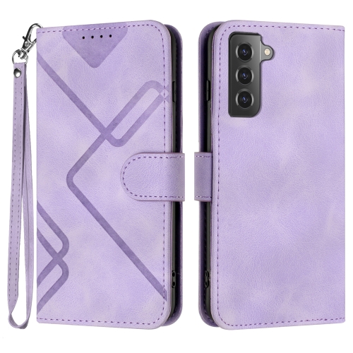 

For Samsung Galaxy S21 5G Line Pattern Skin Feel Leather Phone Case(Light Purple)