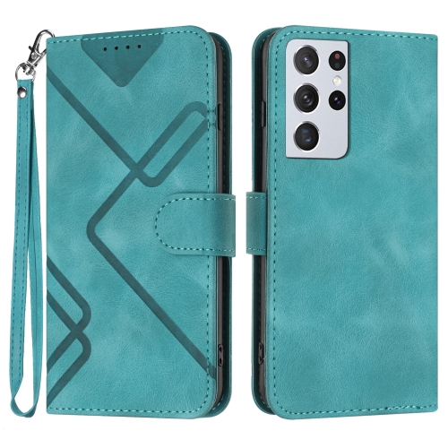 

For Samsung Galaxy S21 Ultra 5G Line Pattern Skin Feel Leather Phone Case(Light Blue)