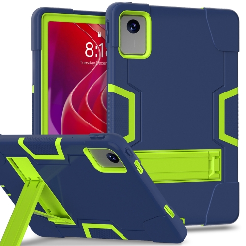 

For Lenovo Tab M11/ Xiaoxin Pad 11 2024 Contrast Color Silicone Hybrid PC Tablet Case with Holder(Navy Blue Olivine)