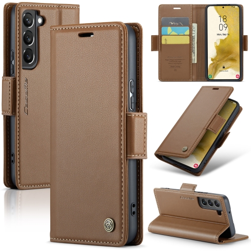 

For Samsung Galaxy S22 5G CaseMe 023 Butterfly Buckle Litchi Texture RFID Anti-theft Leather Phone Case(Brown)
