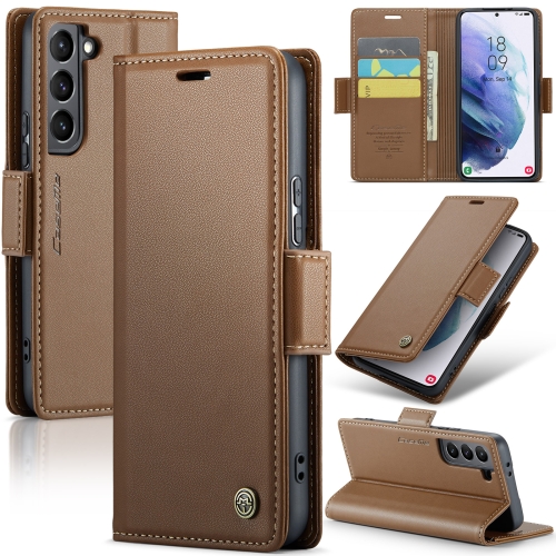

For Samsung Galaxy S21+ 5G CaseMe 023 Butterfly Buckle Litchi Texture RFID Anti-theft Leather Phone Case(Brown)