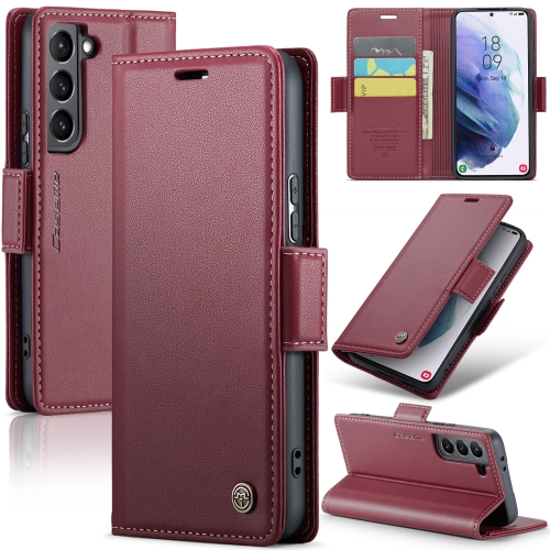 

For Samsung Galaxy S21+ 5G CaseMe 023 Butterfly Buckle Litchi Texture RFID Anti-theft Leather Phone Case(Wine Red)