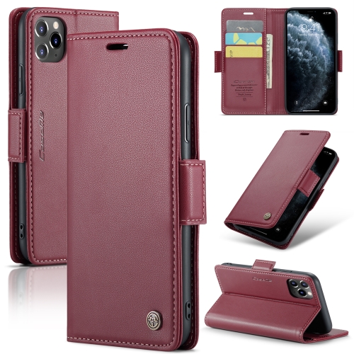 

For iPhone 11 Pro Max CaseMe 023 Butterfly Buckle Litchi Texture RFID Anti-theft Leather Phone Case(Wine Red)