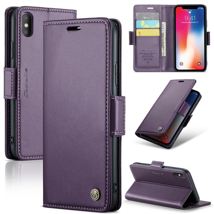 For iPhone XS CaseMe 023 Butterfly Buckle Litchi Texture RFID Anti-theft Leather Phone Case(Pearly Purple)
For iPhone XS CaseMe 023 Butterfly Buckle Litchi Texture RFID Anti-theft Leather Phone Case(Pearly Purple)