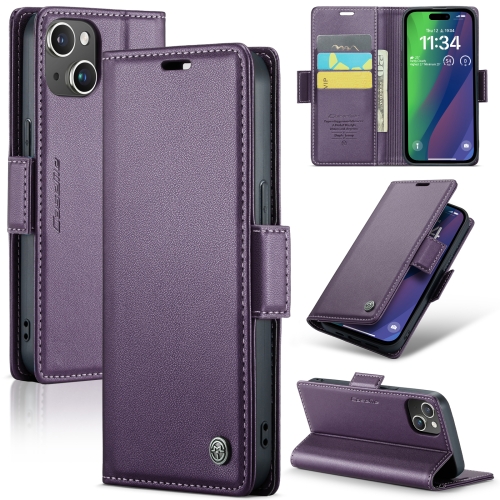 

For iPhone 15 CaseMe 023 Butterfly Buckle Litchi Texture RFID Anti-theft Leather Phone Case(Pearly Purple)