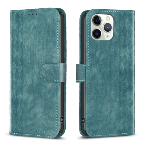 

For iPhone 11 Pro Plaid Embossed Leather Phone Case(Green)