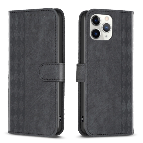 

For iPhone 11 Pro Max Plaid Embossed Leather Phone Case(Black)