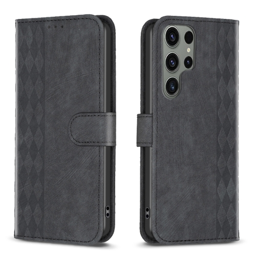 

For Samsung Galaxy S23 Ultra 5G Plaid Embossed Leather Phone Case(Black)