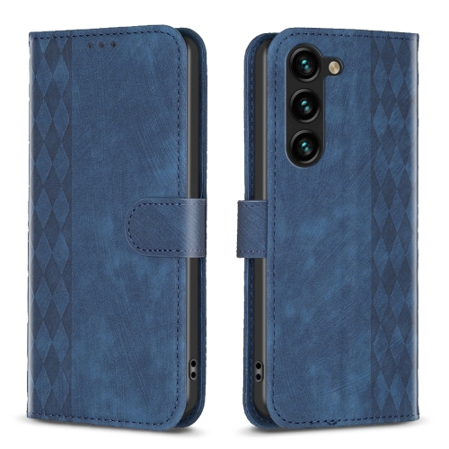 

For Samsung Galaxy S24+ 5G Plaid Embossed Leather Phone Case(Blue)