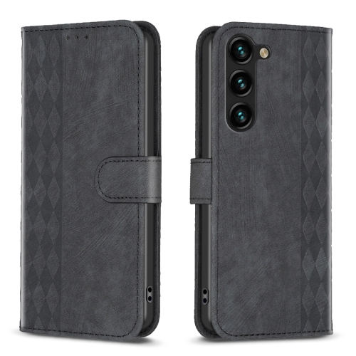 

For Samsung Galaxy S24+ 5G Plaid Embossed Leather Phone Case(Black)